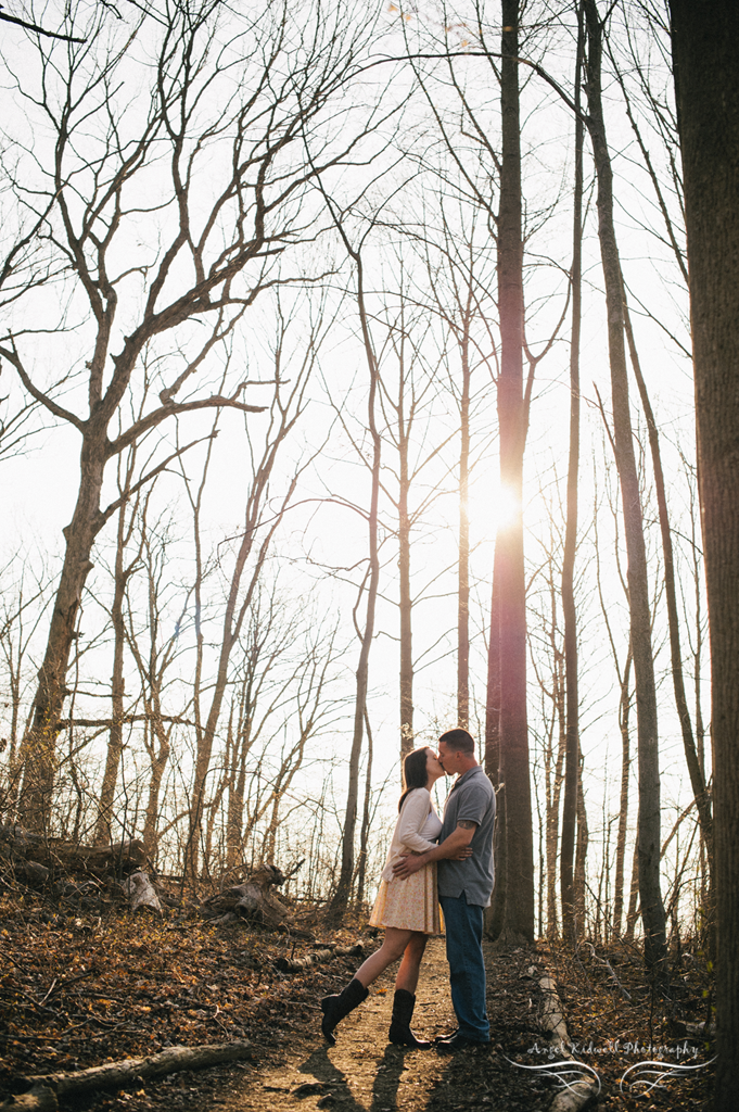 centennial park engagement session, columbia maryland wedding photographer, pasadena maryland wedding photographer, couple kissing in the woods