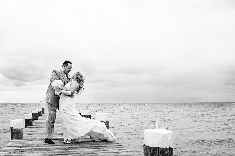 Dramatic Bride and Groom on a pier