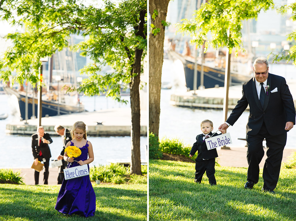 here comes the bride signs at pier 5 hotel wedding