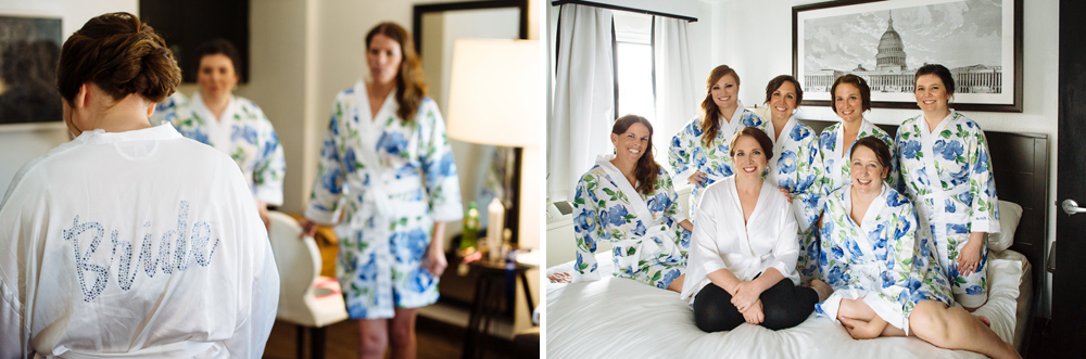 matching bridesmaid flower robes for Washington DC wedding