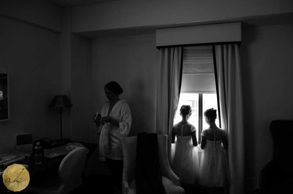 flower girls at window in Capitol Hill hotel