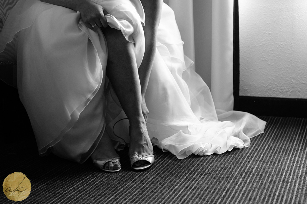 bride slipping on her shoes for the Washington DC wedding