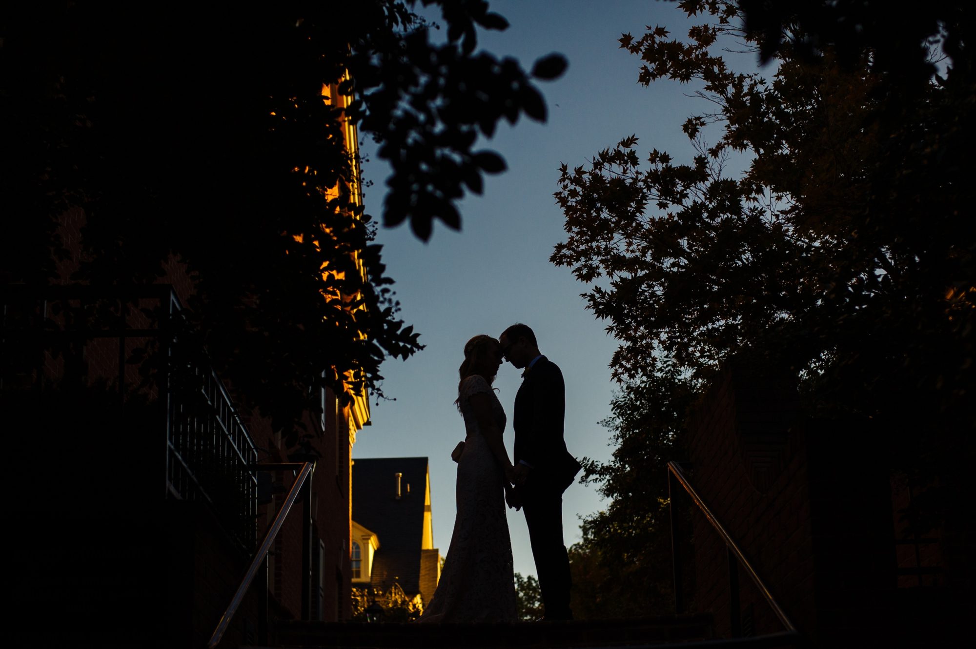 artistic night portrait of bride and groom by Baltimore wedding photographer Angel Kidwell