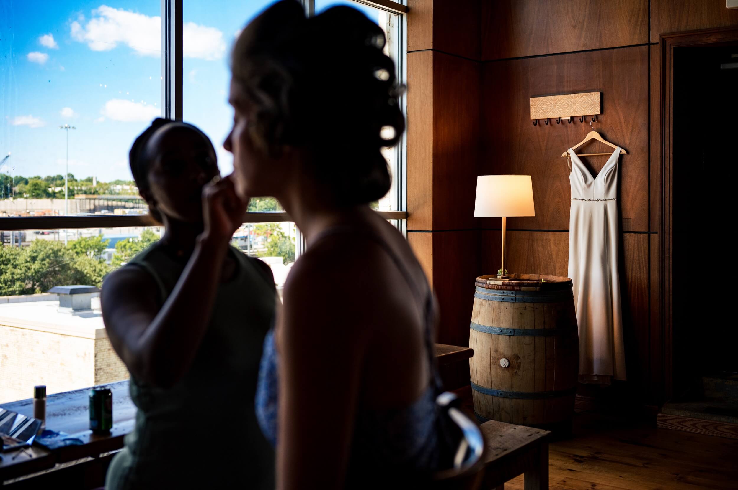 bride getting ready at washington dc winery wedding venue