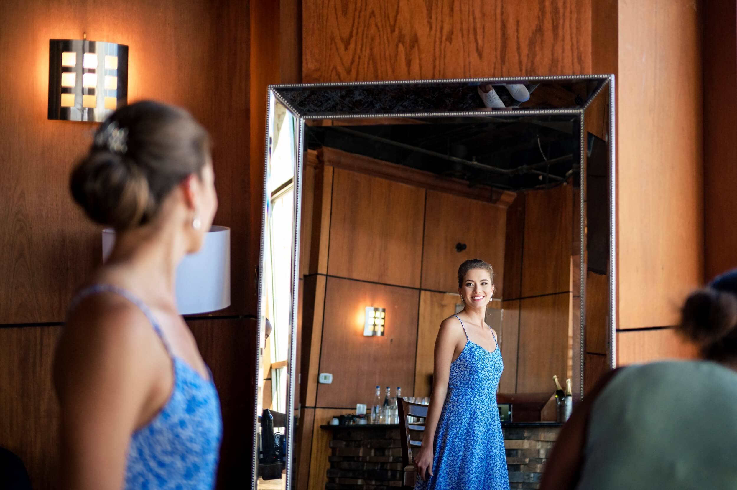 bride looking in a mirror seeing herself at washington dc wedding venues