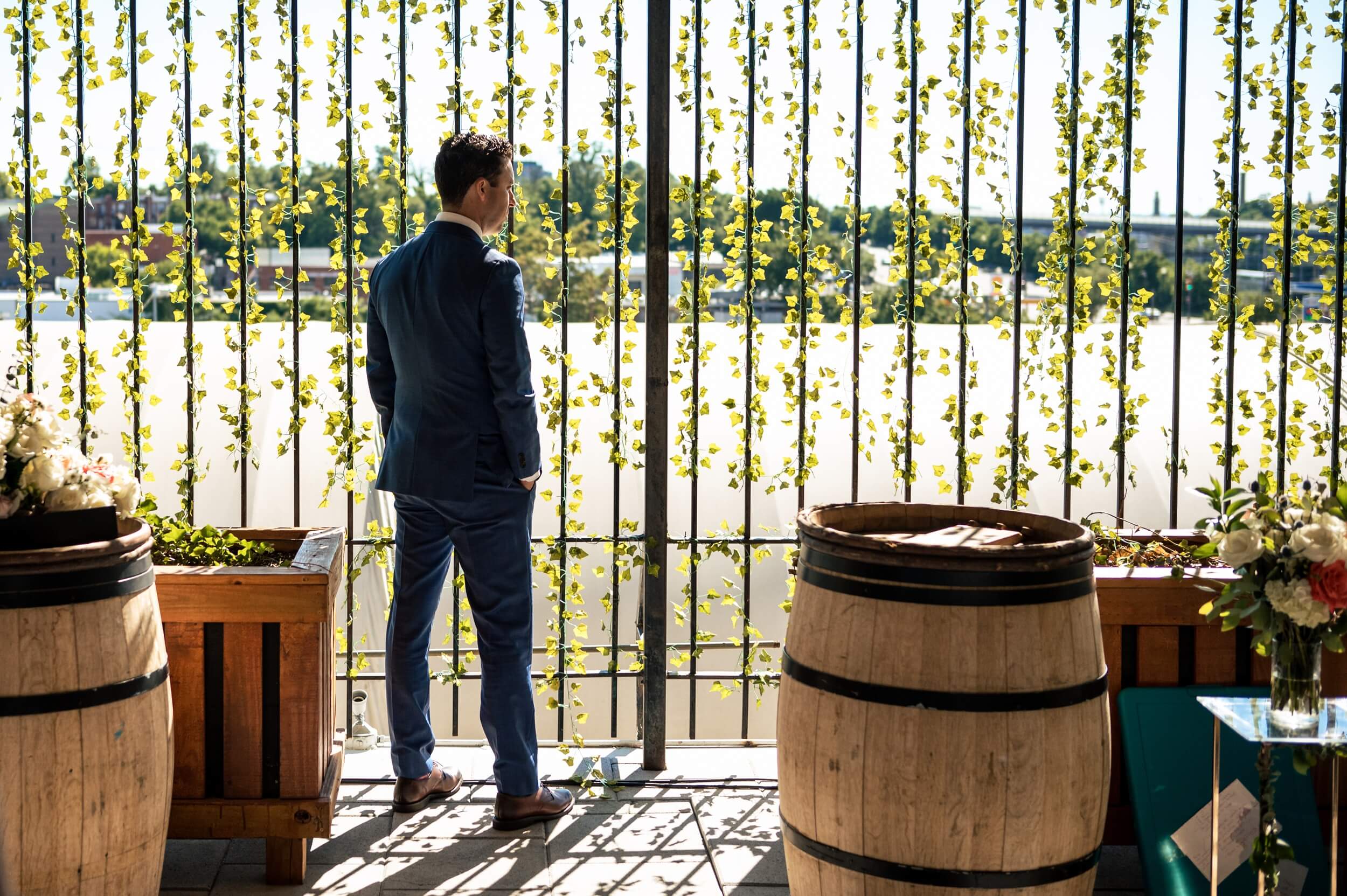 groom waiting for bride for a first look at washington dc winery wedding venue