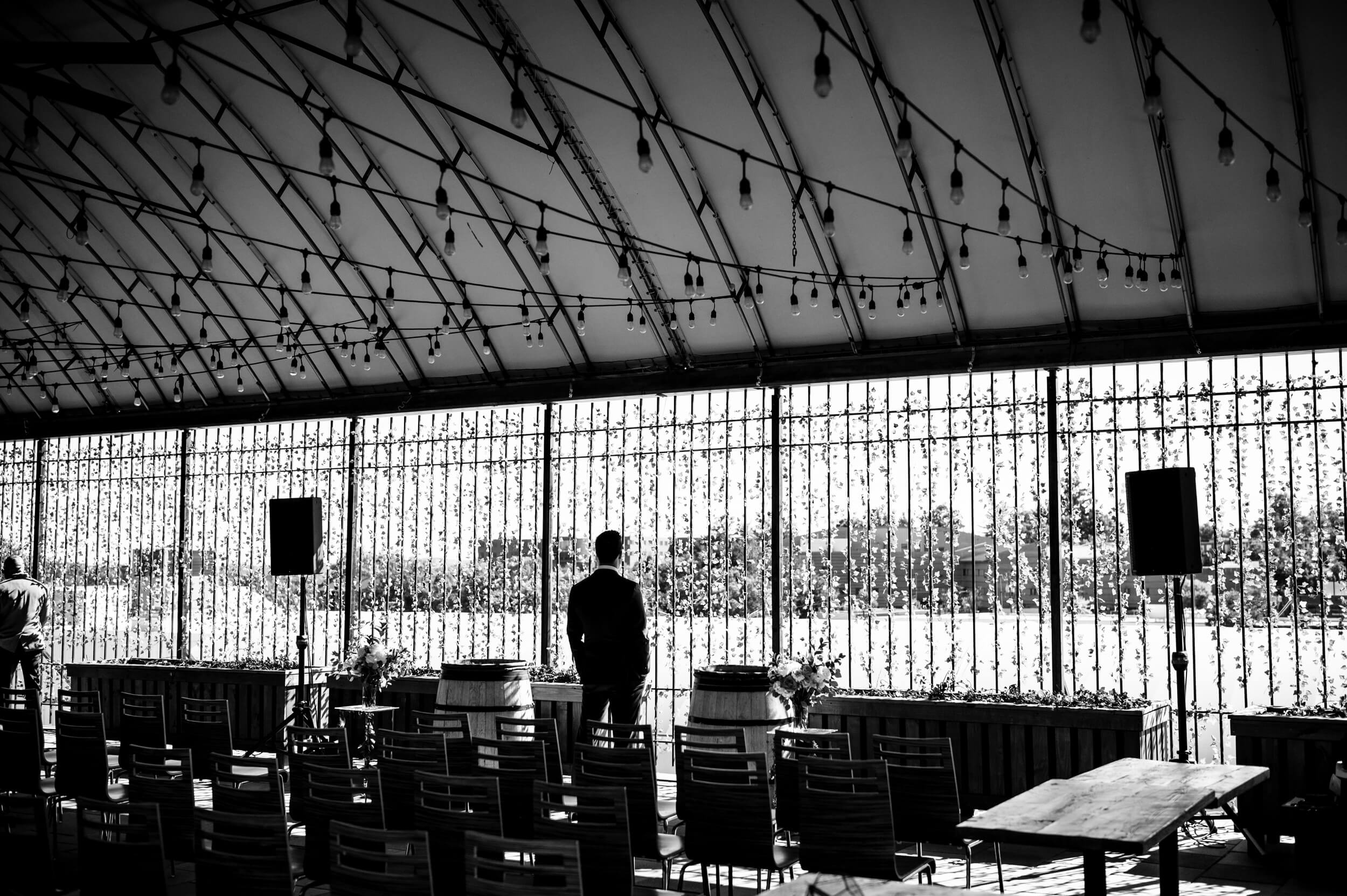groom waiting for bride for a first look at washington dc winery wedding venue