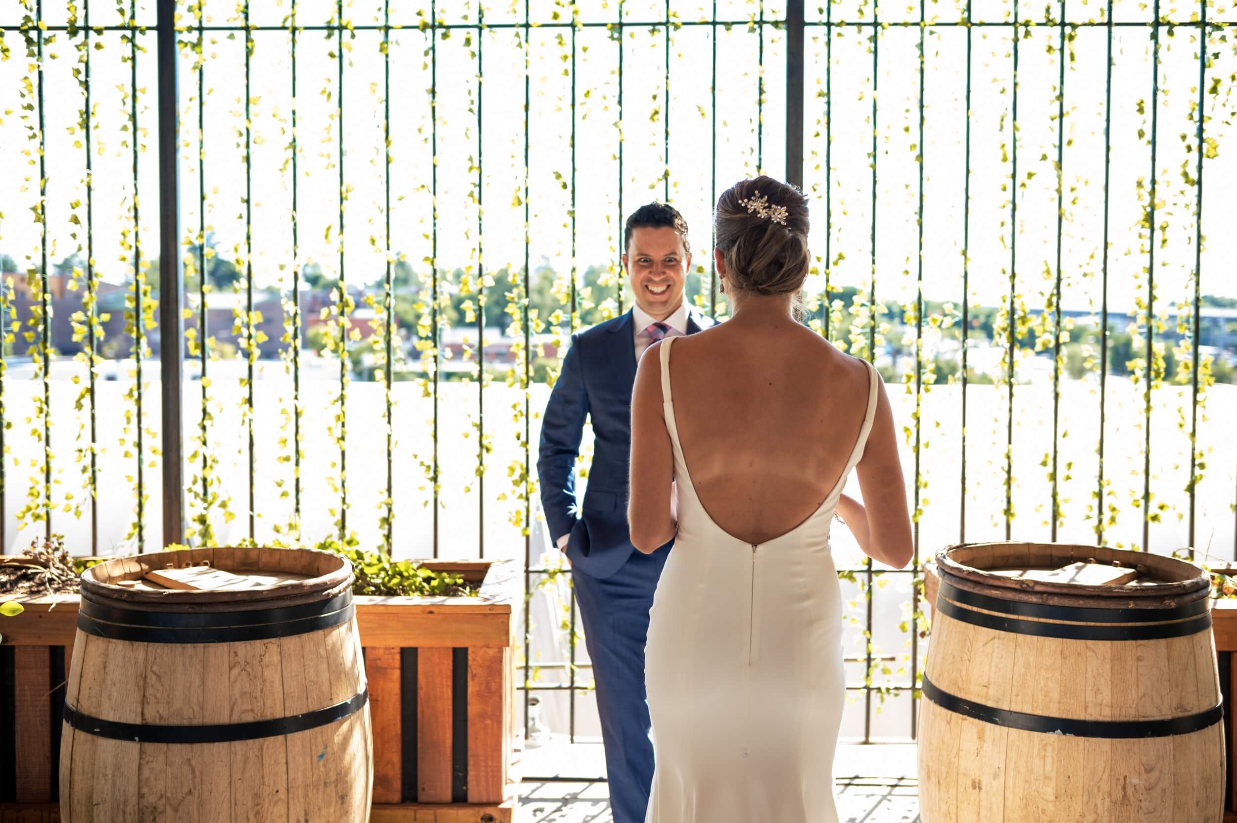 groom seeing bride at washington dc winery wedding venue