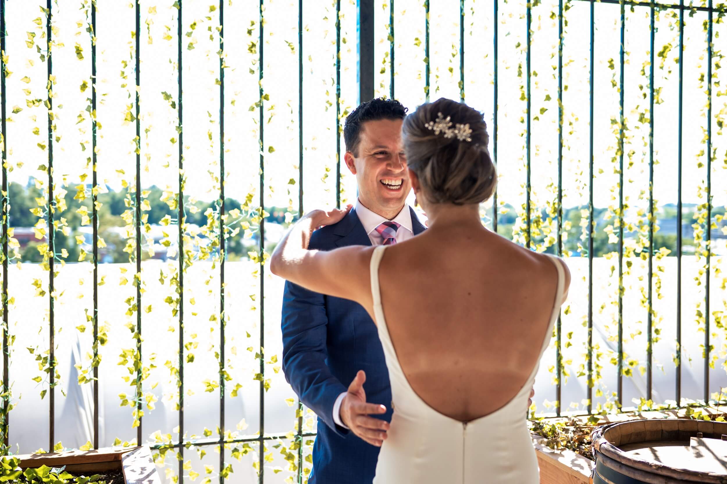 groom seeing bride at washington dc winery wedding venue