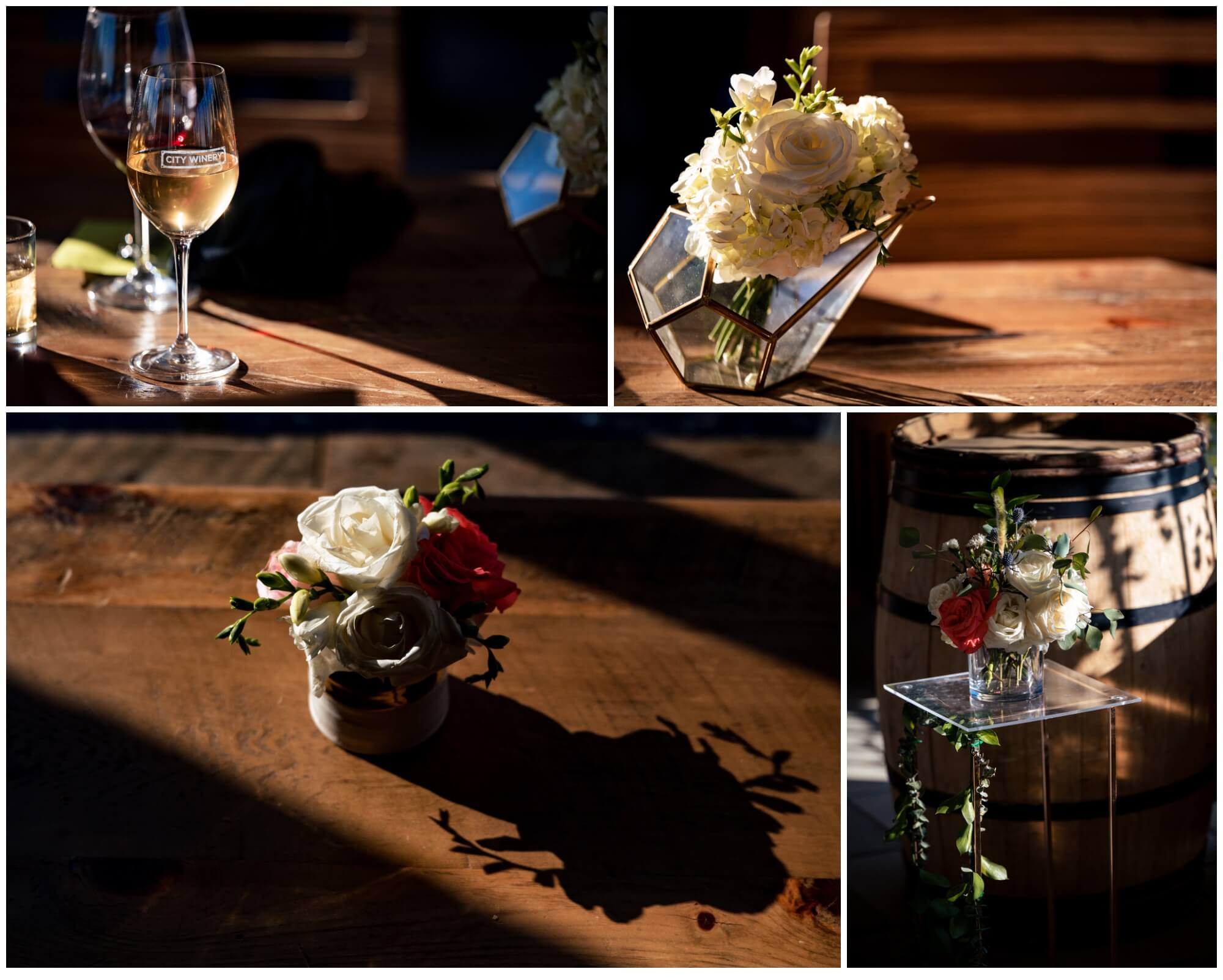 photos of rose flower table arrangements at dc winery